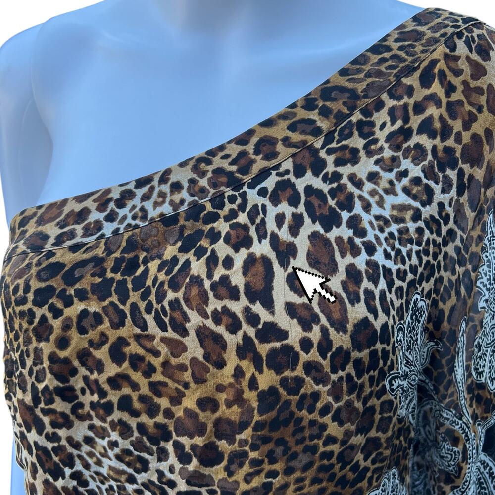 Y2k Cach Silk Chiffon Cold Shoulder Blouse Beaded… - image 4